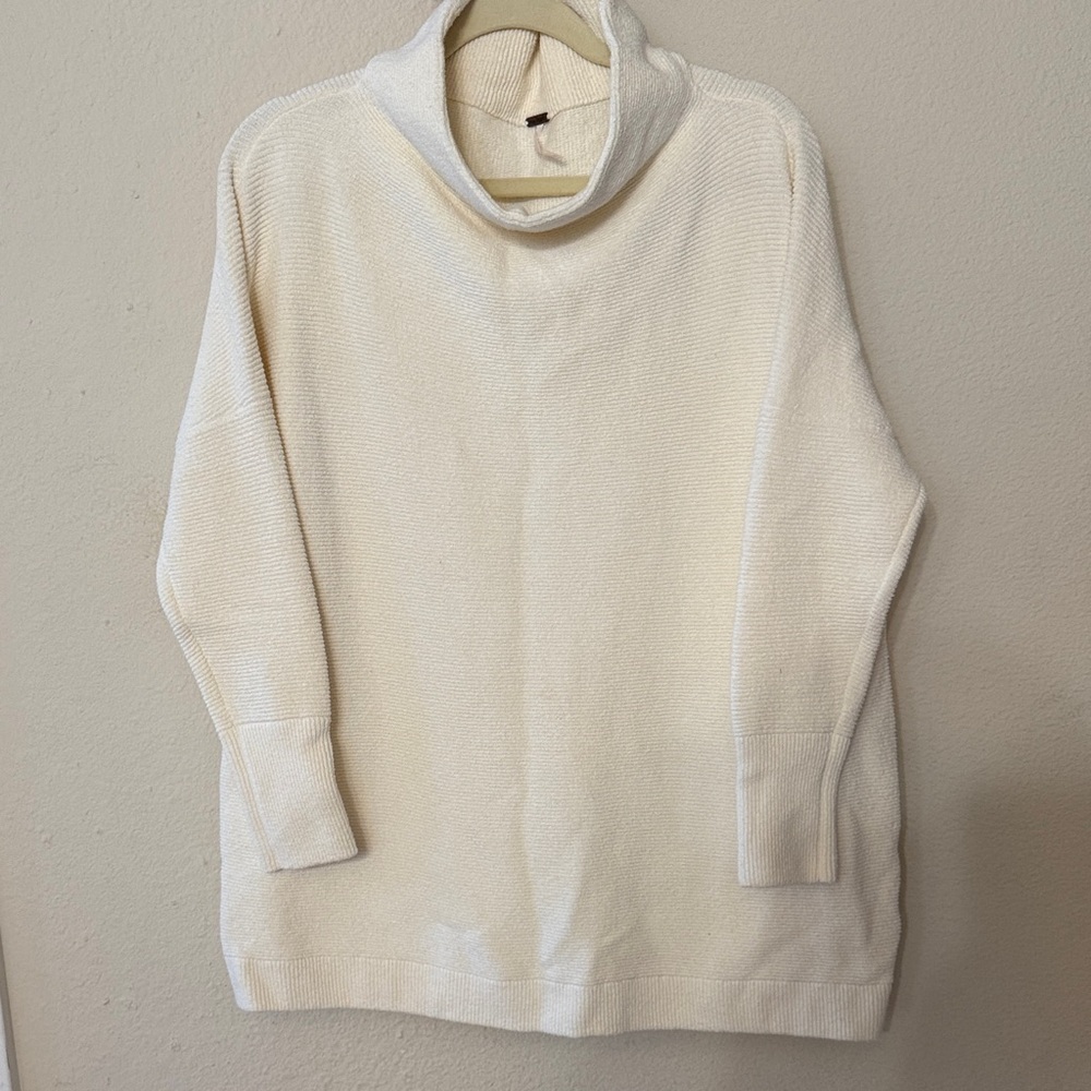 Free People Cream Funnel Neck Sweater